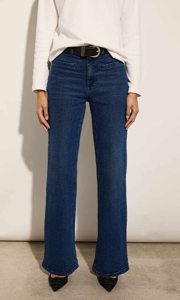 Organic Stretch Cotton Pocket Wide Leg Jeans
