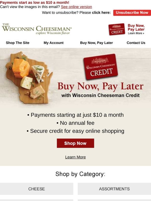 Buy Now, Pay Later with Wisconsin Cheeseman Credit