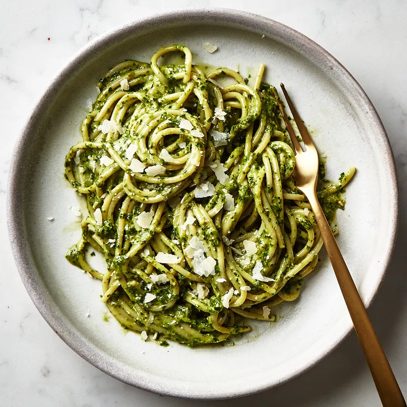 This image may contain Food, Pasta, Spaghetti, Plant, and Noodle