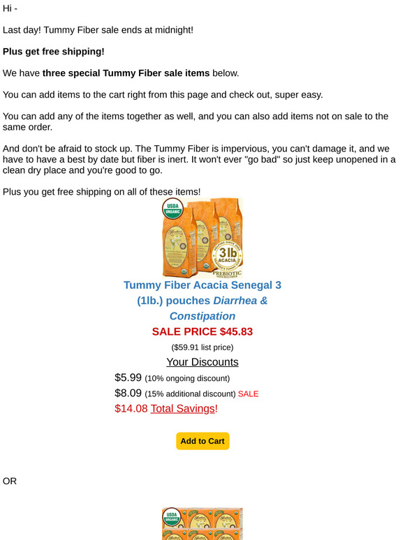 Last chance! Tummy Fiber sale ending now!