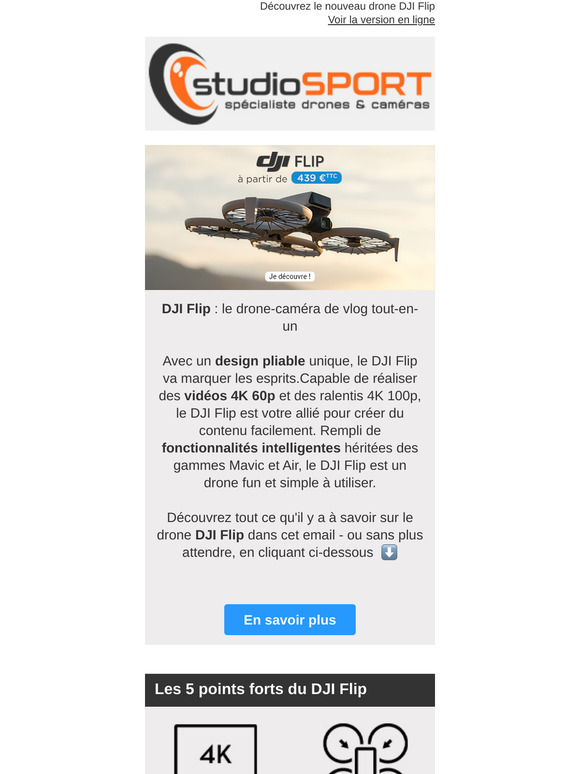 DJI FLIP 🆕 le dernier drone DJI, déjà disponible sur studioSPORT.fr✅