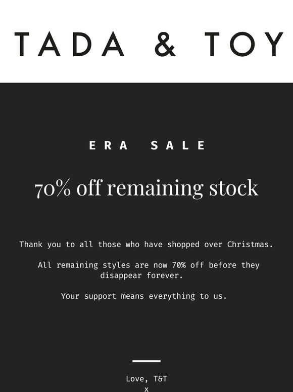 It's A Closing Party - 70% Off Remaining Stock