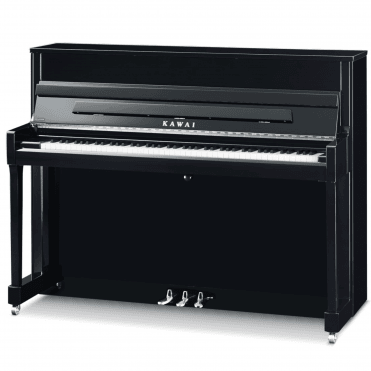 Kawai K200 Acoustic Upright Piano Polished Ebony With Silver Fittings