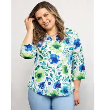Floral Printed ¾ Sleeve Top with Rollup Tab