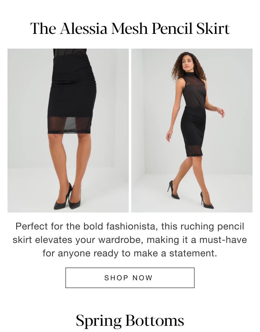 The Alessia Mesh Pencil Skirt: Perfect for the bold fashionista, this ruching pencil skirt elevates your wardrobe, making it a must-have for anyone ready to make a statement. Shop now.