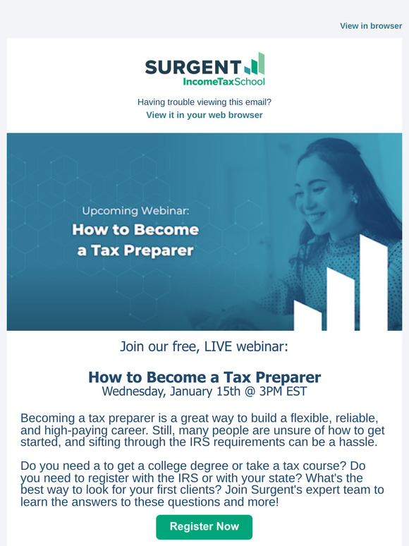 Join our free webinar TODAY! How to Become a Tax Preparer