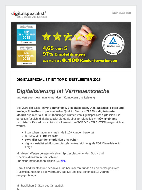 TOP-Dienstleister 2025: 15% Rabatt
