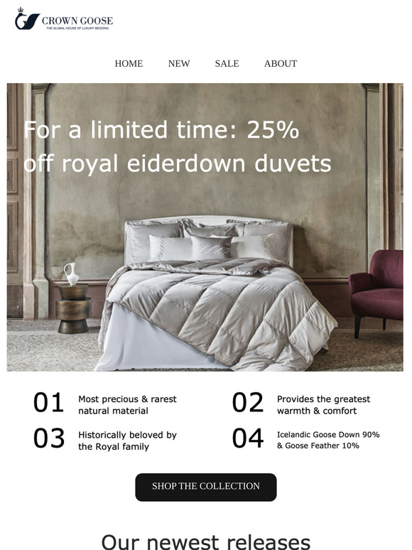 Limited-time Sale: 25% OFF Royal Eiderdown Duvets