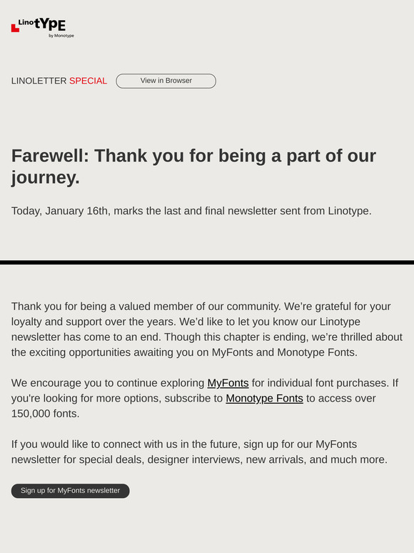 Farewell: Thank you for being a part of our journey.