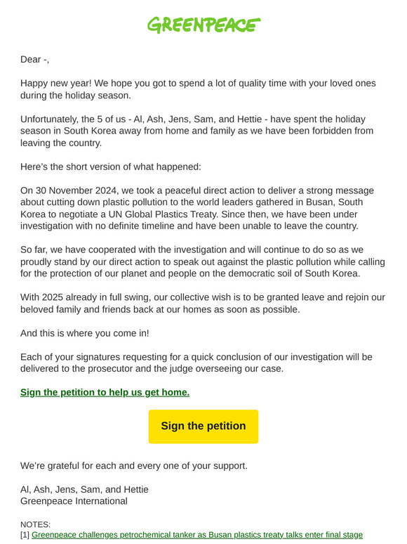 Our Greenpeace activists are forbidden from leaving South Korea