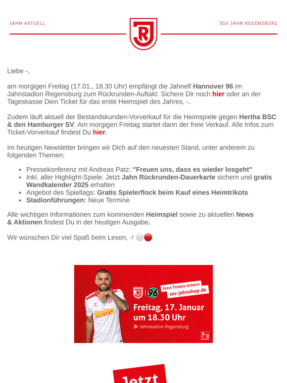 Jahn Aktuell | Rückrunden-Auftakt gegen Hannover 96 ⚪🔴
