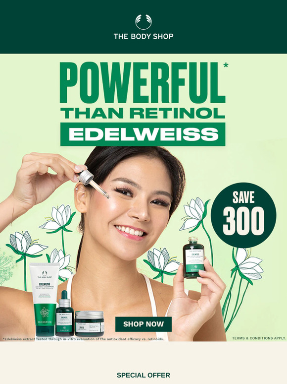 ‼️EDELWEISS: Powerful Than Retinol – SAVE P300 and achieve smoother, fresher, bouncier skin! ✨💚