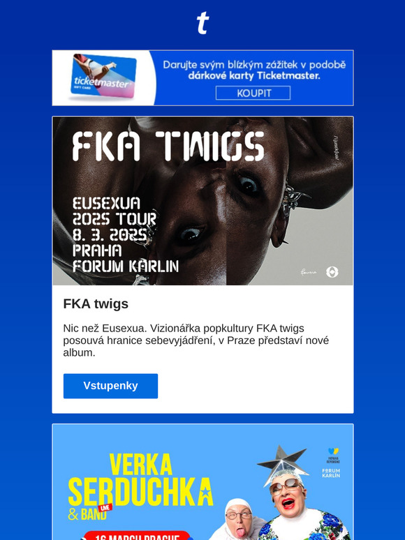 FKA twigs | Verka Serduchka | Bryan Adams |  Pražský výběr | a další akce na Ticketmaster