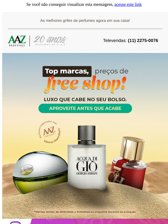 Fragrâncias das Melhores Marcas com Preços de Free Shop! 🛍️ Clique e confira.