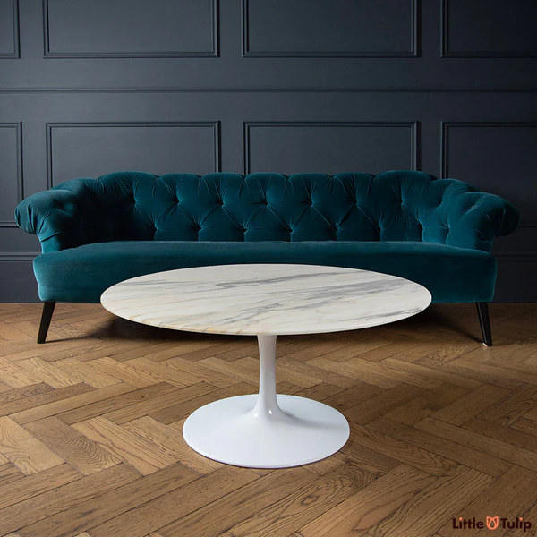 View of Arabescato Tulip Coffee Table