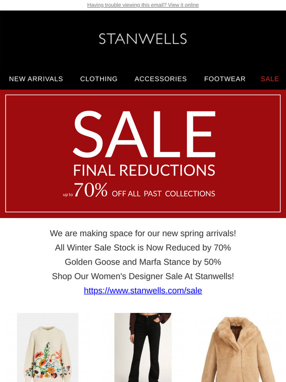 FINAL REDUCTIONS UP TO 70% OFF ALL SALE STOCK