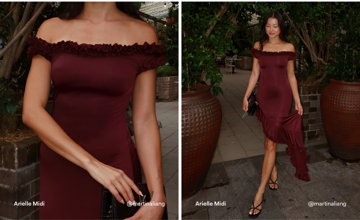 Arielle Off Shoulder Ruffle Midi Dress - Plum