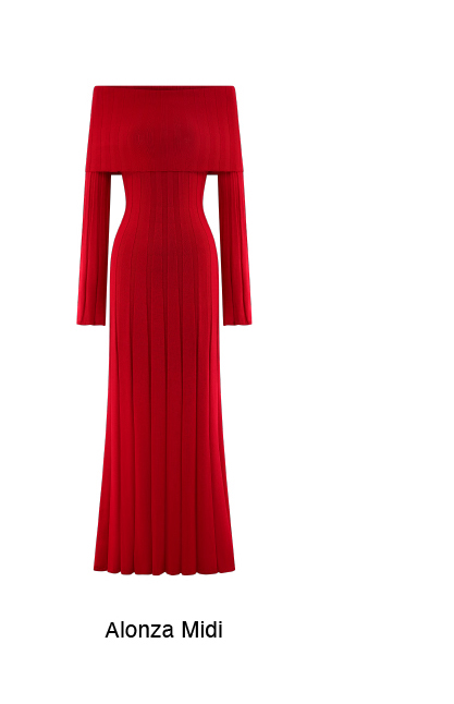 Alonza Long Sleeve Knit Midi Dress - Red