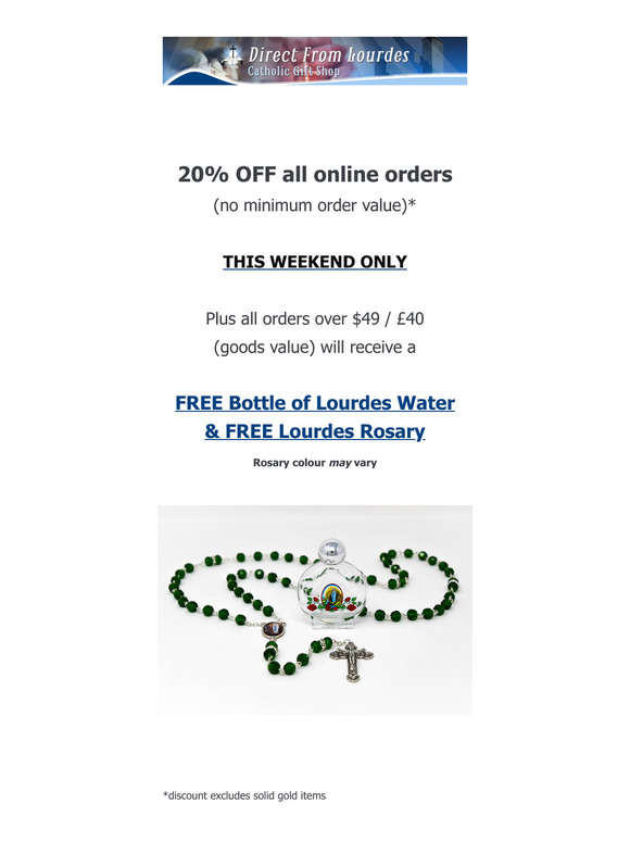 🎁 20% OFF + FREE Lourdes Rosary & Bottle