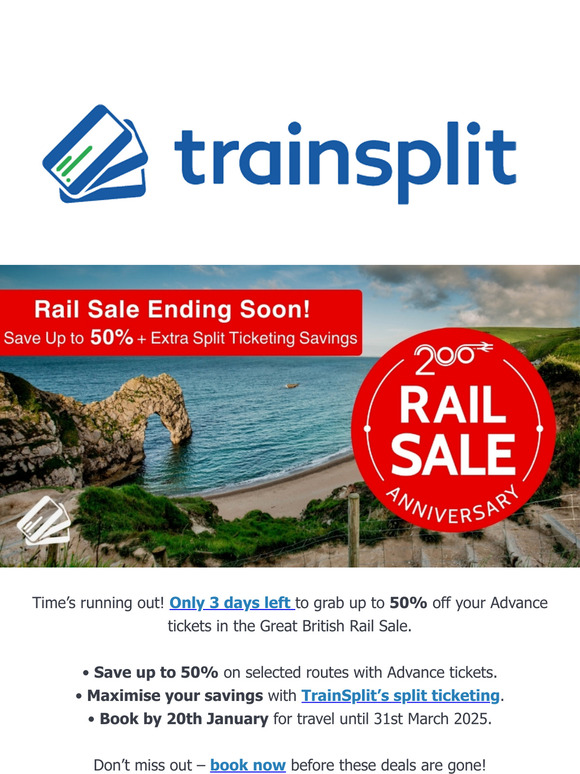 Last Chance! Rail Sale Ends Soon - Save Up to 50%