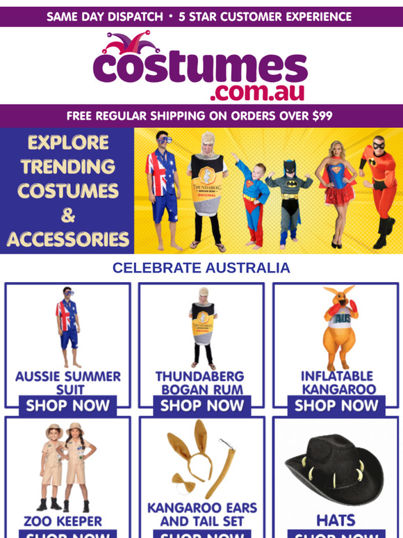 Explore Trending Costumes & Accessories! Aussie-Inspired Costumes, Superheroes & More!