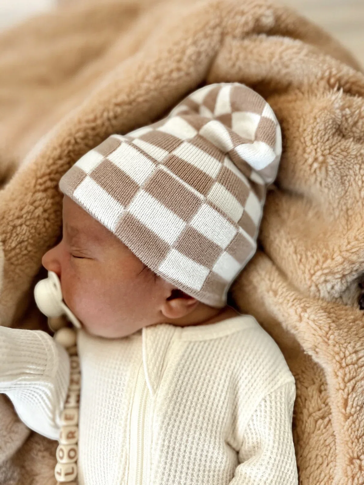 Image of Baby's First Hat®, Tan/Warm White Checkerboard
