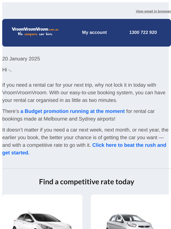New discount deal from Budget! Find a rental car today with VroomVroomVroom!