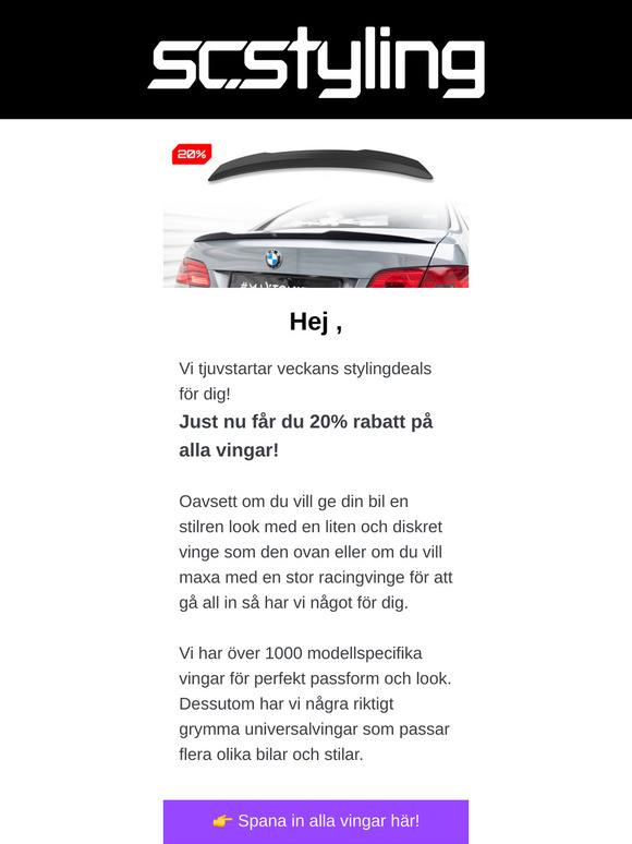 🚗 Spana in: 20% på vingar