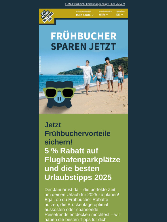 ✔️ Frühbucher-Rabatt: 5 % auf Parkplätze & die besten Reisetrends 2025!