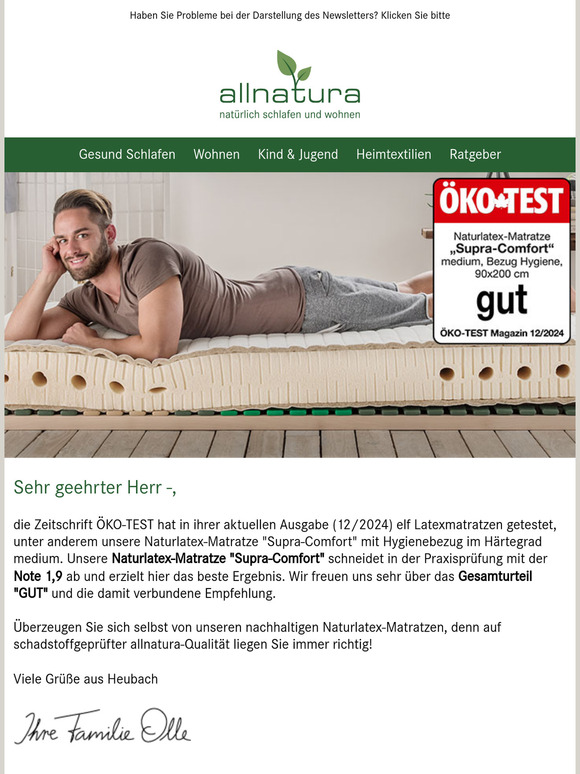 Naturlatex-Matratze überzeugt im ÖKO-TEST!