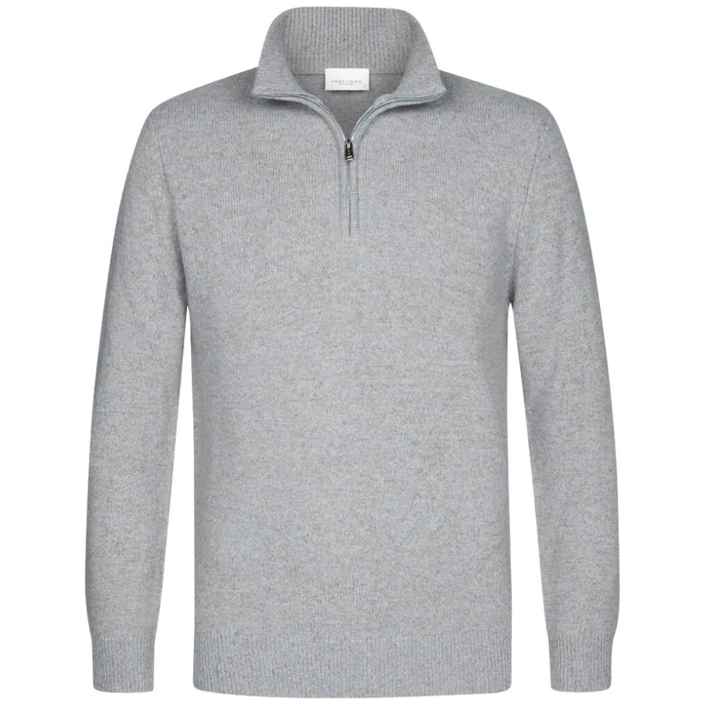 Profuomo Pullover aus Wolle mit halbem Reißverschluss - Blau