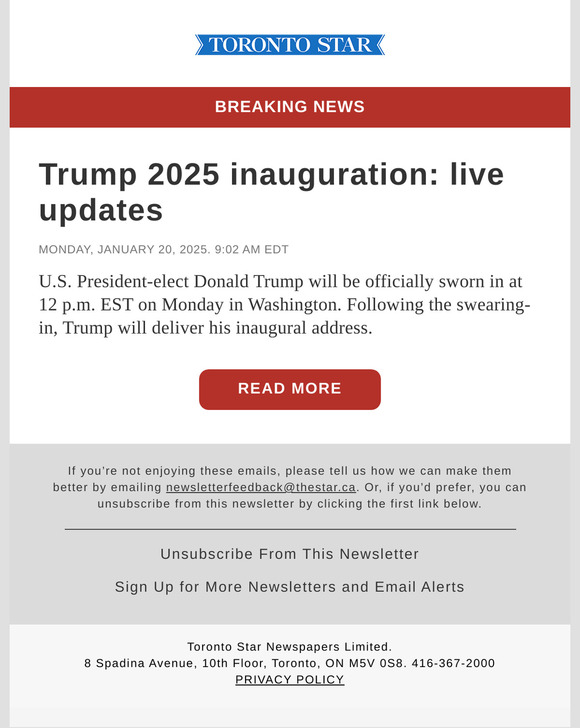 Toronto Star Trump 2025 inauguration live updates Milled