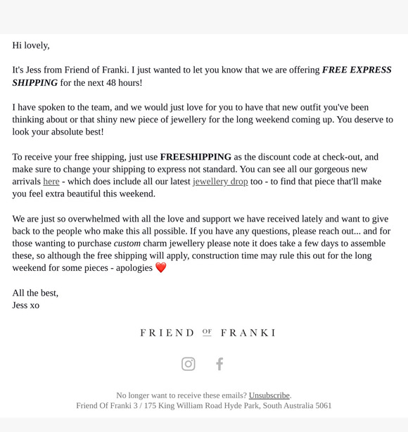 Re: Free Express Delivery