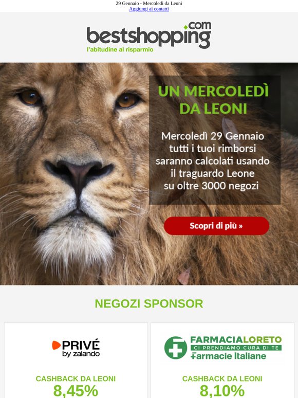 Il Mercoledì da Leoni è in arrivo - Il 29 Gennaio ricevi il massimo cashback sui nostri negozi