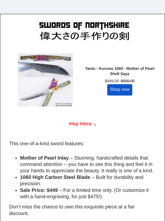 🐉 Limited Time: Mother of Pearl Tanto Now $449