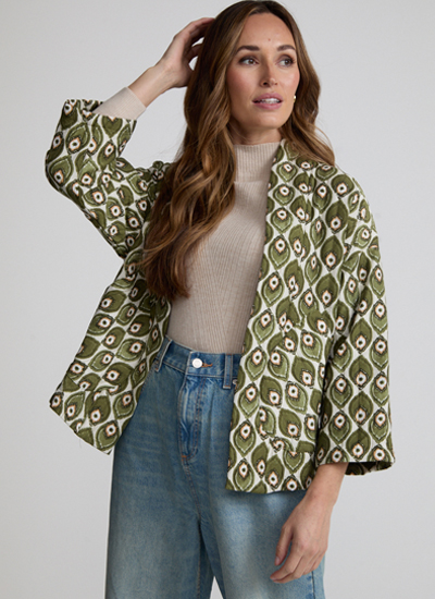 Gaia Quilted Peacock Print Jacket In Green