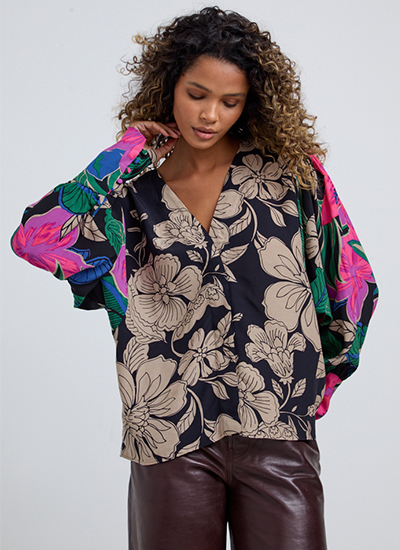 Celeste V-Neck Floral Printed Blouse In Multi