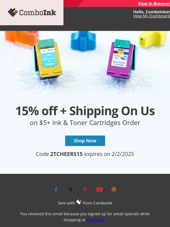 Your  ink order with 15% off is ready now.