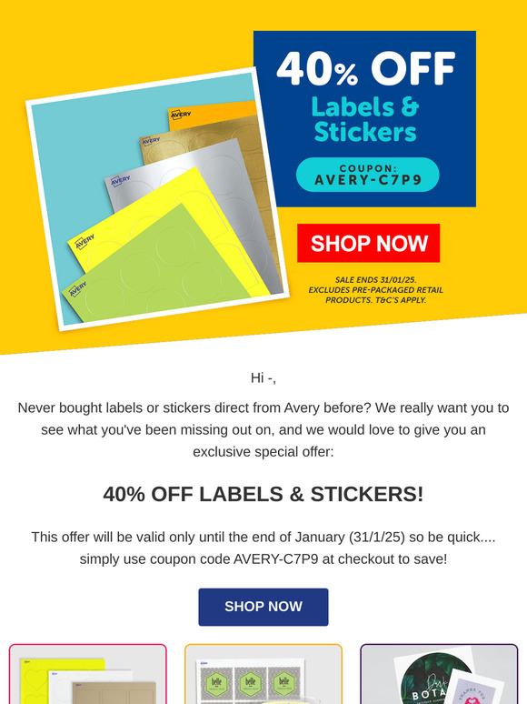 40% Off Labels & Stickers - Just For You