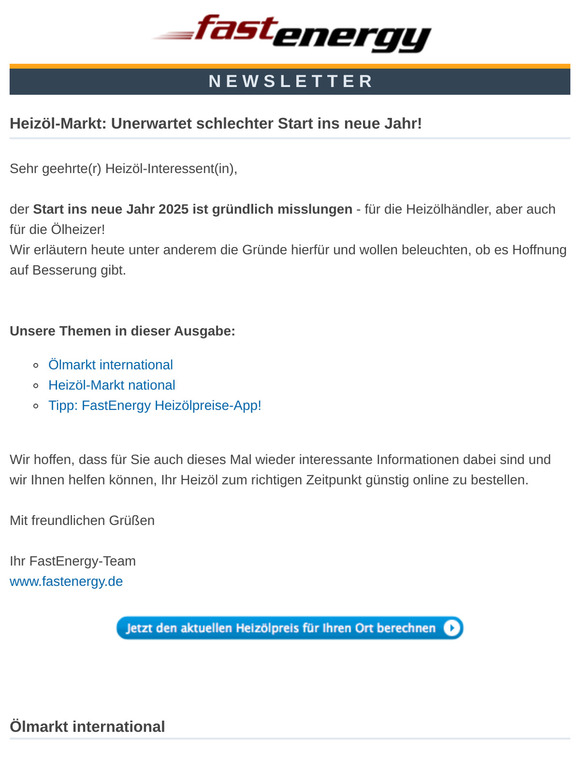 Heizöl-Markt: Unerwartet schlechter Start ins neue Jahr!