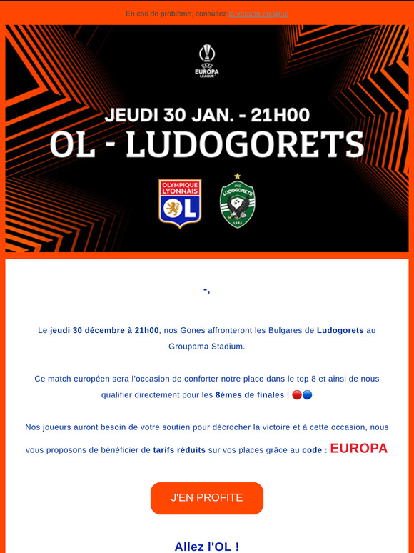 [OL - Ludogorets] Vos places à tarifs réduits 🔴🔵