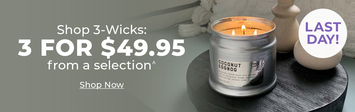 Choose three 3-Wick Jars for $49.95, from a selection