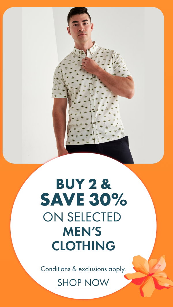 Buy 2 & save 30% on selected Men's Clothing