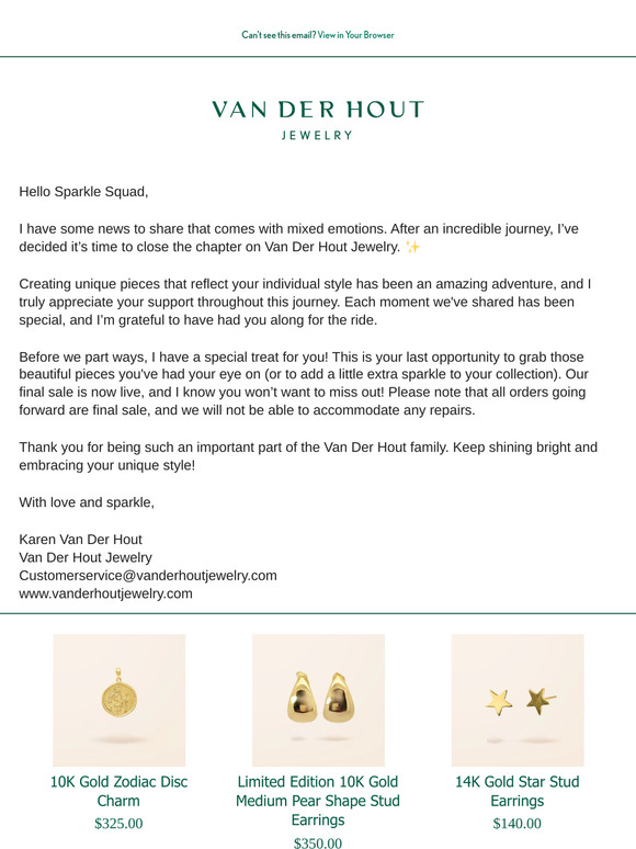 A Special Farewell & Final Sale at Van Der Hout Jewelry