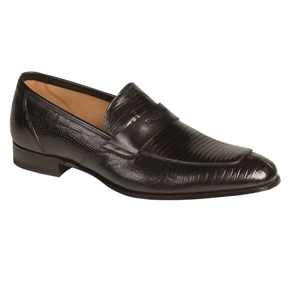 Mens Mezlan Lipari Lizard Penny Loafer Dress Shoe in Black