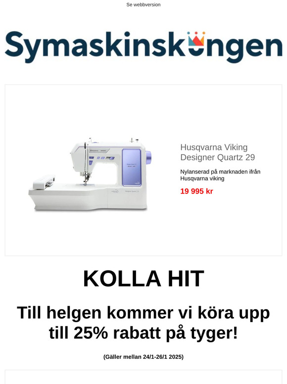Till helgen sänker vi våra priser på tyg med 25% på webbpriset