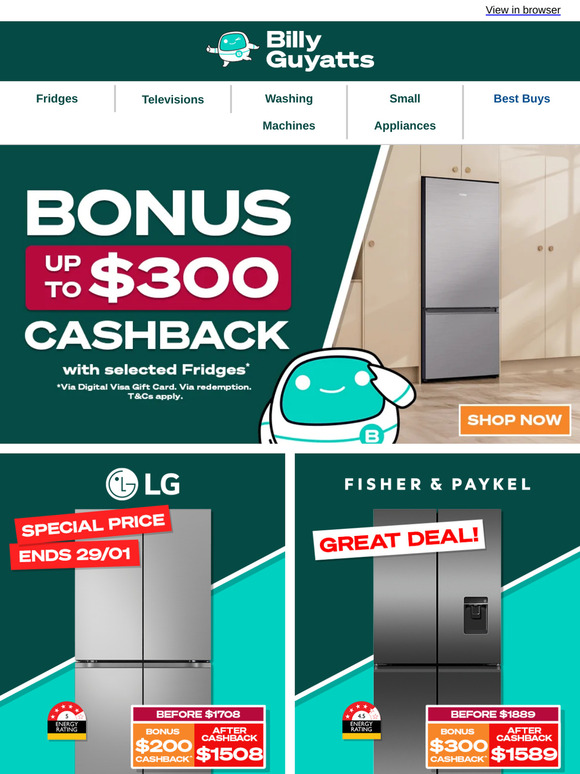 FRIDGE CASHBACK❄️ Bonus up to $300 on Selected Fridges!*