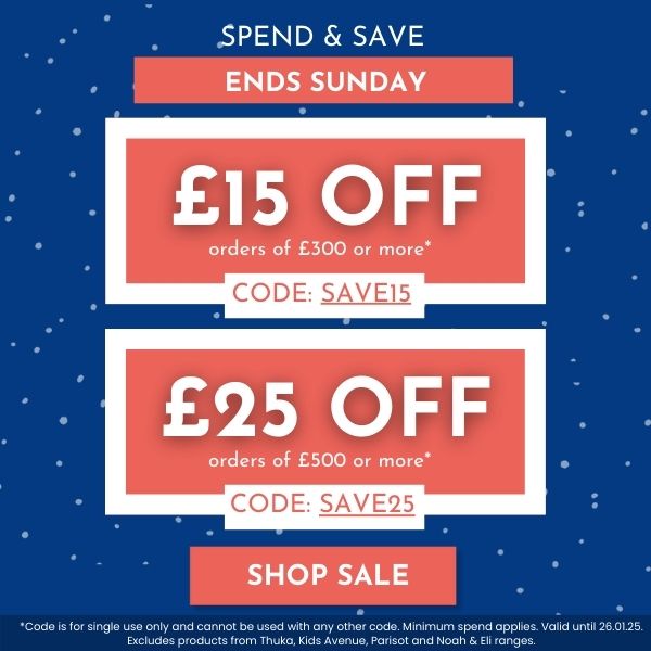 £15 off orders £300 or more with code SAVE15 or £25 off orders £500 or more with code SAVE25. Exclusions apply.