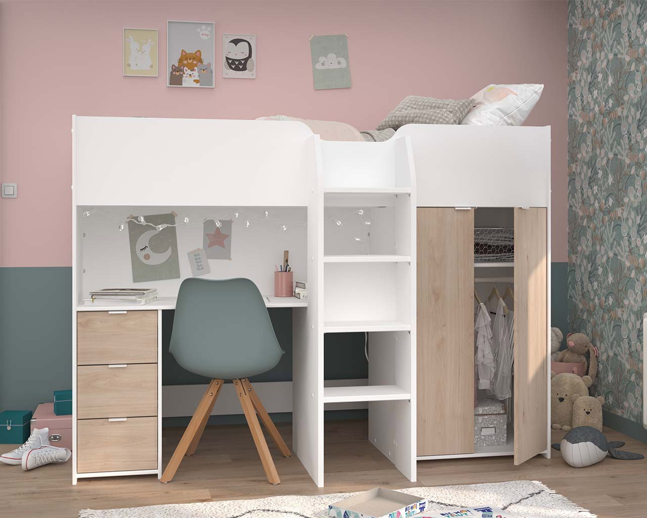 Image of Tom Junior Highsleeper Bed with Wardrobe & Desk
