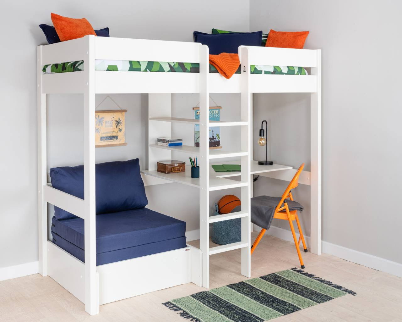 Image of Stompa Uno 5 High Sleeper Bed with Desk and Sofa Bed